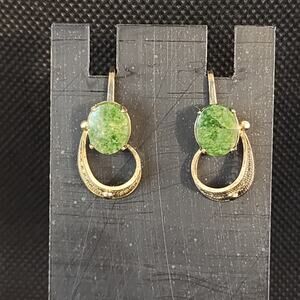 Vintage Sorrento Sterling Silver Vermeil Fillagree Jade Clip On Earrings